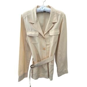 EDDIE BAUER | Beige Belted Utility Jacket Women’s  Safari Linen Blend | Size 10
